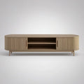 Light Oak Oval TV Stand Media Console with Fluted Doors, 70.9 x 15.7 x 22.8 in