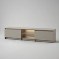 Taupe MDF TV Stand with Sliding Doors, LED Center Shelf, 70.9 x 15.7 x 19.7 in
