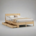Natural Solid Pine Queen Platform Bed Frame with Headboard and 2 Underbed Drawers, 60 x 80 in
