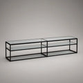Black Tempered Glass TV Stand with Carbon Steel Frame, 70.9 x 15.7 x 17.7 in