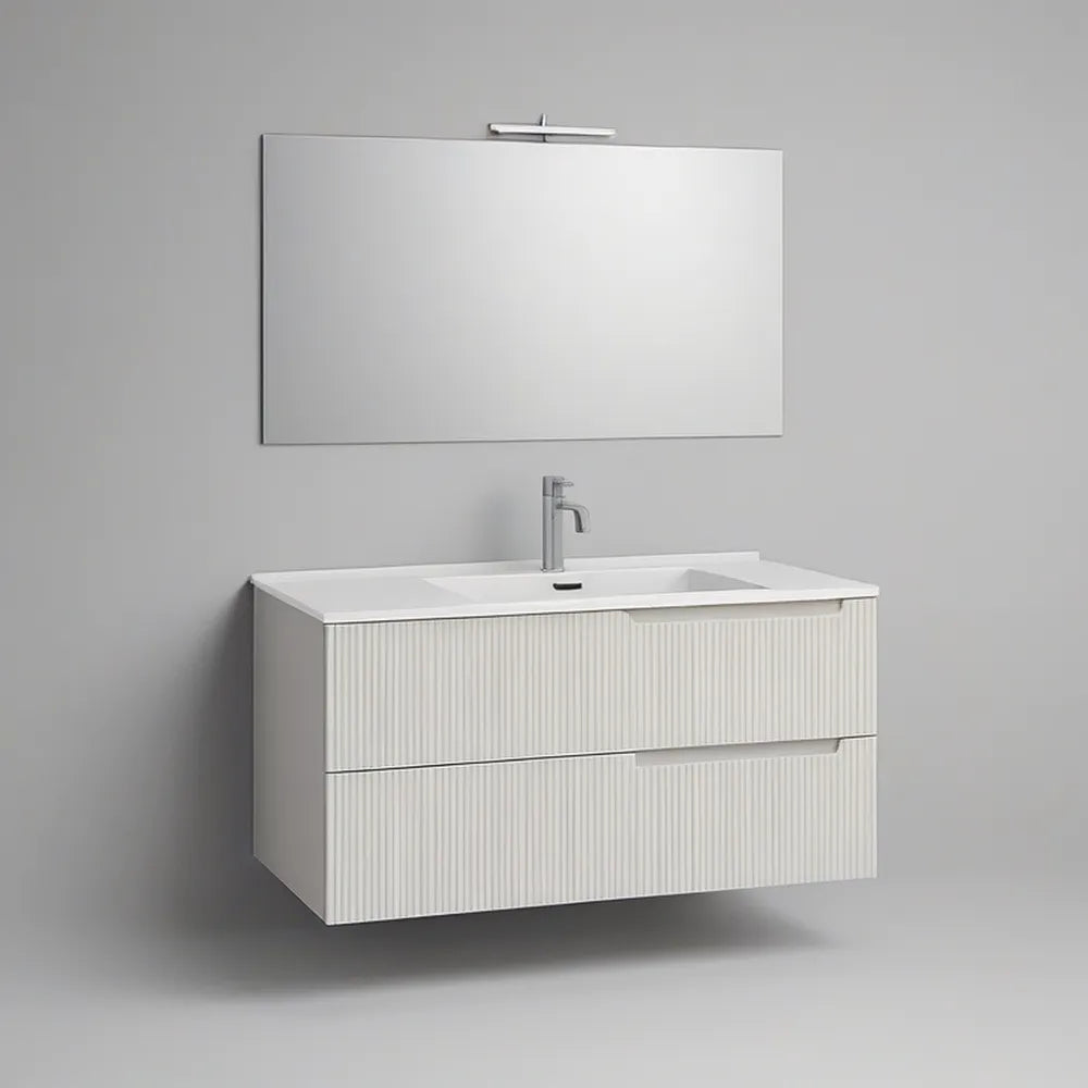 47.2 in Wall-Mounted White MDF Bathroom Vanity with Ceramic Sink, Mirror and Chrome Light