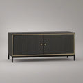 63 in Black MDF TV Stand with 2 Fluted Doors, Gold Trim and Steel Legs