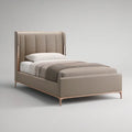 Twin Beige PU Leather Platform Bed Frame with Bronze Trim, 43 x 80 x 52 in