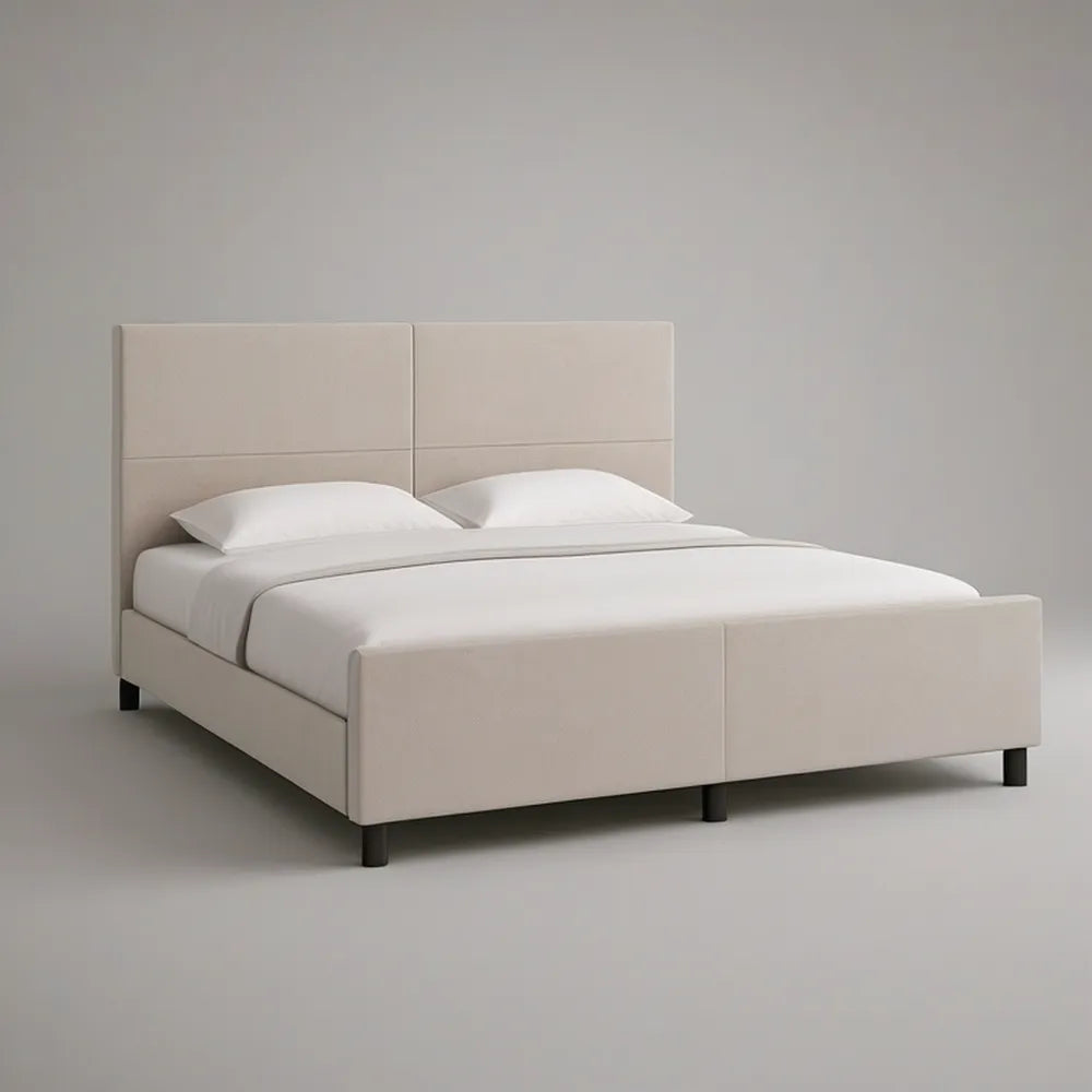 Queen Beige Upholstered Platform Bed Frame, 64 x 85 x 48 in