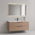 48 in Wall-Mounted Light Oak Bathroom Vanity with White Ceramic Sink and Illuminated Mirror