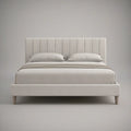 Queen Size Ivory Upholstered Platform Bed Frame with Vertical Channel Tufted Headboard, 65 x 86 x 47 in