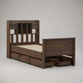 Walnut Brown Twin Platform Bed Frame with Bookcase Headboard and 9 Storage Drawers, Fits 39 x 75 in Mattress