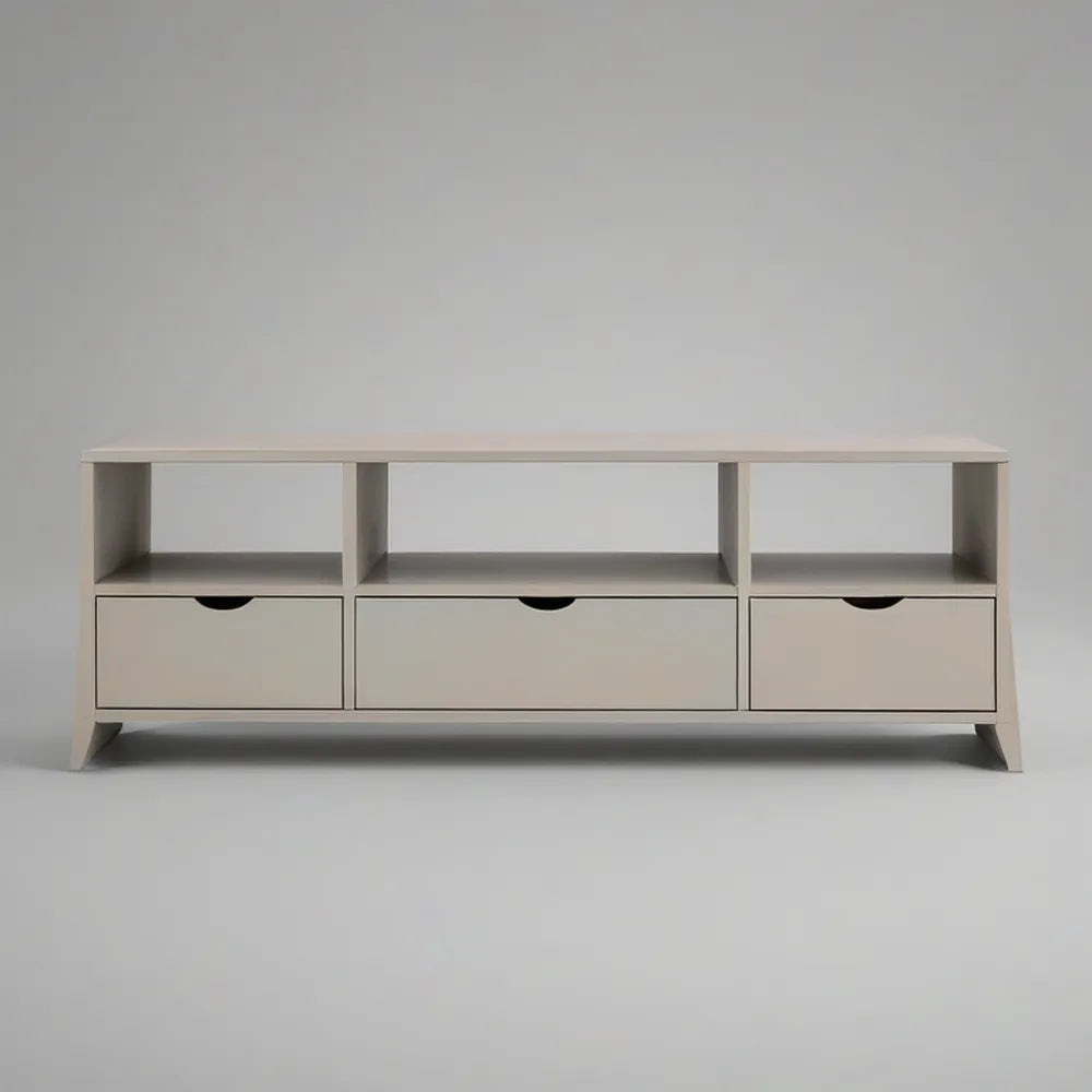 Light Beige TV Stand Media Console with 3 Drawers and 3 Open Shelves, 70.9 x 15.7 x 21.7 in