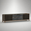 78 x 16 x 22 in Black and Walnut Brown TV Stand Media Console with Fluted Doors and Marble-Look Drawers