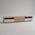 Modern Media Console, 70.9 x 15.7 x 17.7 in, Natural Oak and White MDF with Fluted Center Panel