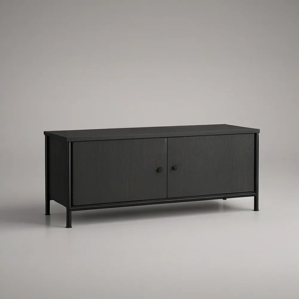 Black Two-Door Storage Cabinet with Steel Legs, 47.2 x 15.7 x 23.6 in