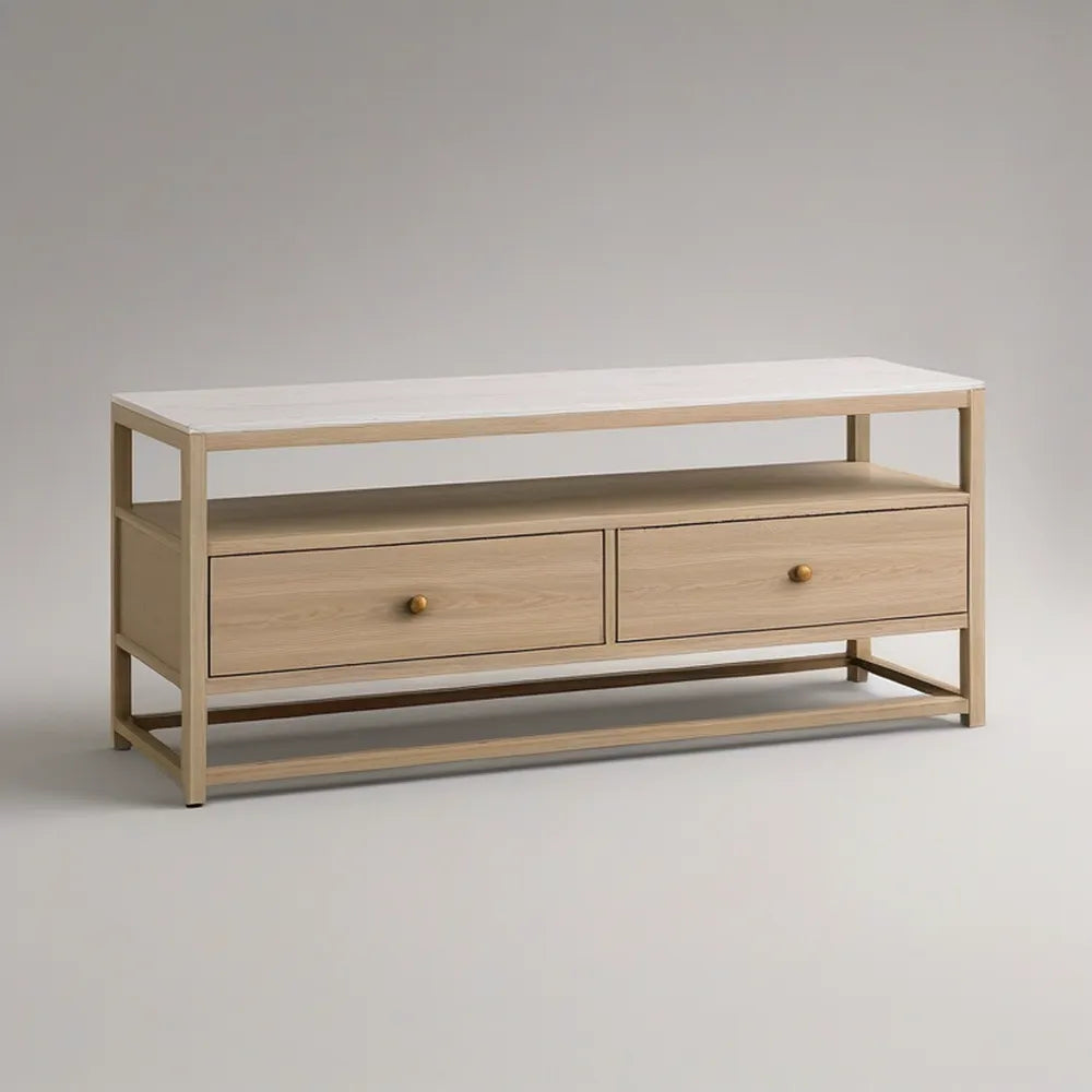 Light Oak TV Stand with 2 Drawers and Open Shelf, 47.2 x 15.7 x 23.6 in
