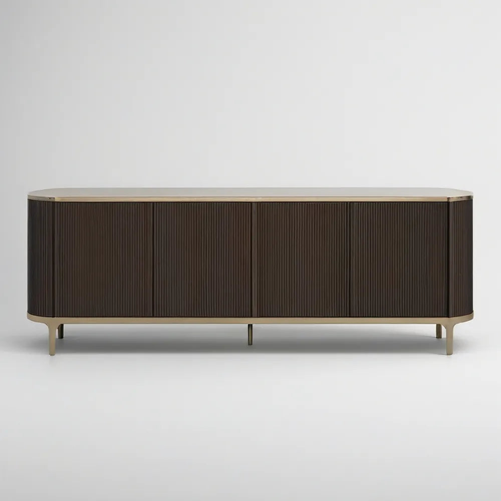 71.0 in W x 15.7 in D x 29.5 in H Rounded Dark Walnut MDF Media Console with Gold Trim